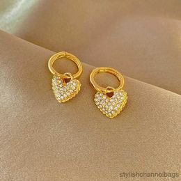 Stud New Heart Zircon Hoop Earrings for Women Gold Stainless Steel Drop Earrings 2024 Trend Luxury Wedding Part Jewelry Gift