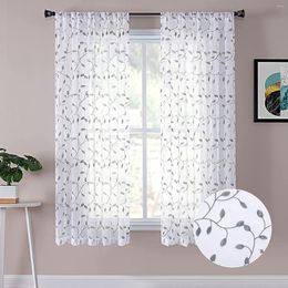 Curtain XUNTUO Modern Leaves Embroidery Short Sheer Curtains For Living Room Bedroom Tulle In Kitchen Half Window Treatment Drapes