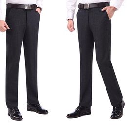 Men's Pants Men's Casual Fitness Straight Polyester Long Trousers Plus Size 2023 Fall Winter Dark Grey Dad Business Formal Slacks