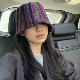 Stingy Brim Hats Ladies Korean Rainbow Colour Wool Fisherman Hat Hip Hop Panama Gorros Ladies Winter Fisherman Hat 230511