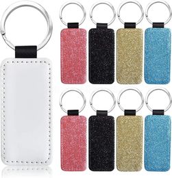 DHL Sublimation Blanks Pendants Keychain Glitter Keychains PU Leather Heat Transfer Keyring Round Heart Rectangle Square can custom