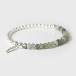 Fashion Angel Wing Charm Bracelet Faceted Natural Stone Bracelets Labradorite Beads Lucky Bracelet for Men Women Energy Jewelry