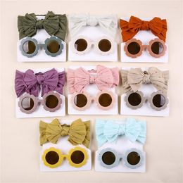 Hair Accessories Baby Summer Headwear Glasses Two Piece Set Children Outdoor Po Bowknot Solid Colour Nylon