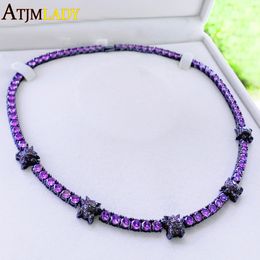 Pendant Necklaces Iced Out Bling Cubic Zirconia Tennis Chain Full Paved Purple Cz Ghost Charm Black Gold Color Classic Cool Hip Hop Men Jewelry 230511