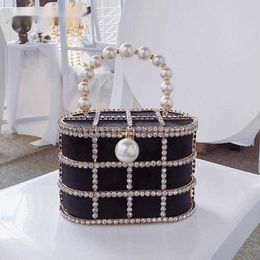 Shoulder Bags Diamonds Basket Evening Clutch Women 2019 Luxury Hollow Out Preal Beaded Metallic Cage Handbags Ladies Wedding Party Purse 230426