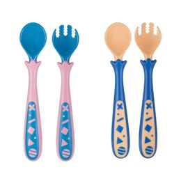 Heguo Maternal and Infant Products Baby Learns to Eat Elbow Set Wholesale Children's Feeding Tableware Twistable Spoon