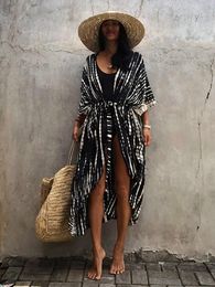 Cover-up 2023 Summer Swimwear Cover Up Kimono Cape Women Beach Pareo Dress Vacations Femme Clothing Tunic Bikini Coverups Beachwear Robe