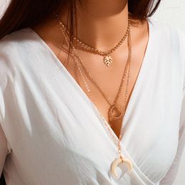 Chains Fashion Retro Moon Sun Leaf Pendant Multilayer Gold Colour Necklace Party Charm Jewellery Accessories Christmas Women Gifts