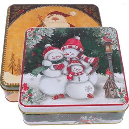 Gift Wrap 2pcs Christmas Tinplate Box Empty Cookie Candy Storage Container Organizer Xmas Year Party Supplies
