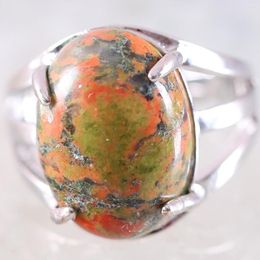 Cluster Rings Finger Ring For Woman Men Natural Stone Gem Oval Beaded Multi Colour Unakite Epidote Adjustable Jewellery Gift 1Pcs Z178