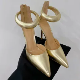 Summer Sexy Lady Women Sandals Gold Genuine Leather Ankle Strap Strappy High Heels sandalias de las mujeres Zapatos Mujer Sandals Shoes