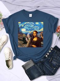 Women's T-Shirt Picture Of Me And Mona Lisa Print T-Shirt Fashion Brand Tshirt Women'S Summer Comfortable Tshirts Breathable Casual Women Tops P230511