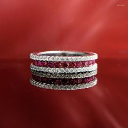 Cluster Rings SpringLady 2023 Row Ring S925 Silver Inlaid Ruby Round 2.0mm Slender Female Showing Finger Wedding