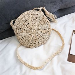 Evening Bags Casual Ladies Shoulder Bag Street Round Rattan Wicker Woven Zipper Summer Beach Fashion Women Handbag 230510