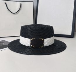 Spring and summer presbyard leather flat top wide brim straw hat sun hat sun visor beach top hat ins wind casual
