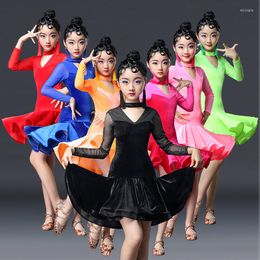 Stage Wear Children Girl Gold Velvet Latin Dresses Gymnastics Dancewear Competition Dancing Costume Child Ballroom Dance Dress For Girls