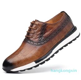 Men Leather Casual Sneakers Crocodile Design Nature Leather Comfortable Height Increasing Shoes