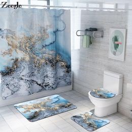 Mats Blue Marble Print Home Decor Bath Mat and Shower Curtain Set Bathroom Carpet Rug Antislip Foot Mat for Toilet Douche Mat