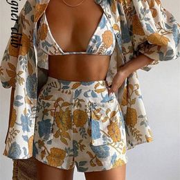 Two Piece Dress Fashion Printed Women Three Outfits Loose Short Sleeved Shirt With s Suit 2023 Summer Casual Streetwear Sets 230510