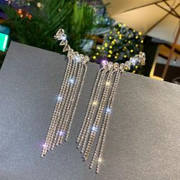 Stud Earrings Sparkling Rhinestone Girl Gold Color Bar Long Thread Tassel Drop For Women Dinner Wedding Accessories
