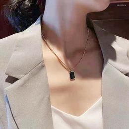 Chains Fashion Geometric Square Clavicle Chain Black Titanium Steel Frosty Style Hip Hop Necklace Women Matching Party Gifts