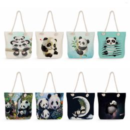Evening Bags Shoulder Bag Portable Thick Rope Student Custom Casual Tote Reusable Handbag Shopper Ladies Linen Women Cute Panda Series