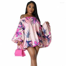 Casual Dresses Wrapped Bust Sexy Short Dress Birthday For Women Party Evening 2023 Summer Print Loose Long Sleeves Elegant Clothes