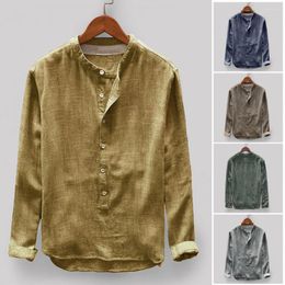 Men's Casual Shirts Chic Spring Shirt Stand Collar Colorfast Long Sleeves Plus Size Wear-resistant Men Tops