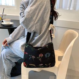 Evening Bags Hylhexyr Women's Fashion Embroidery Flowering Pattern Messenger Bag Cotton And Canvas Tote Shoulder With Zipper