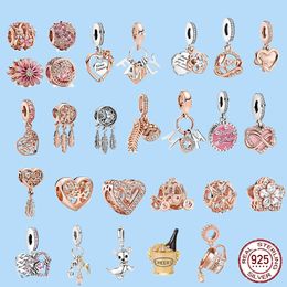 925 sterling silver charms for pandora Jewellery beads Rose Gold Pink Daisy Charms Fit Original Beads