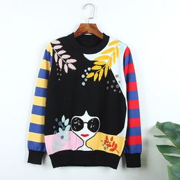 428 L 2023 Summer Sweaters Women's Pullover Black Beads Sequins Sweater Crew Neck Long Sleeve Brand Same Style Women's DL