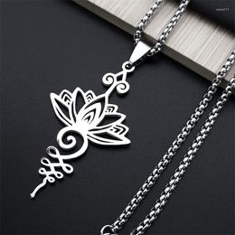 Pendant Necklaces Hippie Stainless Steel Yoga Lotus Necklace Chain Women/Men Chakra Symbol Flower Of Life Jewellery Collar N7067S02