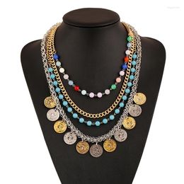 Pendant Necklaces Multi-layer And Multi-color Ancient Coin Tassel Choker Necklace Women Beads Pendants Jewelry Boho Ethnic