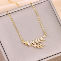 Pendant Necklaces 2023 In Zircon Crystal Olive Branch For Women Female Stainless Steel Neck Chain Jewellery Ladies Accessories