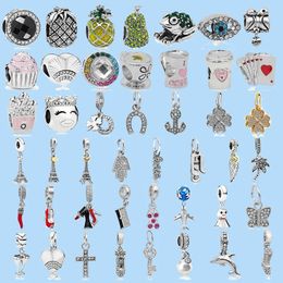 925 sterling silver charms for pandora jewelry beads Color Coffee Cup Cake Chili Cross Love Dolphin Dangle Pendants Diy