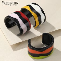 New Trendy Open Colourful Resin Cuff Bracelets Elegant Korean Wide Bangles Bracelets For Women Girl Big Fashion Hand Jewellery Gift