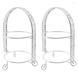 Baking Moulds 2X Metal Cake Stand Double-Layer Arch-Shaped Golden Fruit Dessert Rack Wedding Birthday Party Decoration Silver