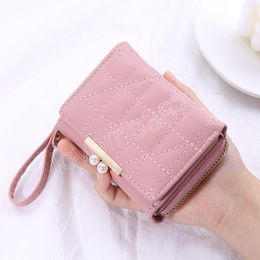 Women's Wallet Short Fashion New Solid Color PU Leather Mini Purse Buckle Card Holders