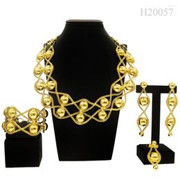 Necklace Earrings Set 18K Brazilian Gold Plated Women's Accessories Luxury Quality Jewellery Party Rings Yll