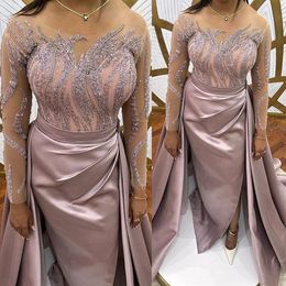 2023 May Aso Ebi Beaded Lace Prom Dress Sheath Satin Sexy Evening Formal Party Second Reception Birthday Engagement Gowns Dress Robe De Soiree ZJ199