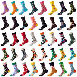 cotton Combed Compression Man 5 pairs Socks Wholesale Cotton Fashion Hip Hop woman Harajuku fruit Skateboard oil painting animal Happy Funny Sokken