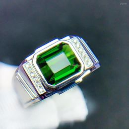 Cluster Rings TM512 Fine Jewellery 18K Gold Natural Green Tourmaline Gemstones 3.6ct Diamonds Male's Wedding Man's