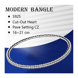 925 Sterling Silver Rigid Wrist Bracelets Bangles For Women Fine Jewellery Channel Setting Zircon Stones Milgrain Cut Out Hearts