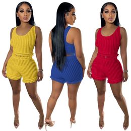 Casual Knit Tassel Skinny Two Piece Sets Women Sexy Strapless U-neck Crop Top And Shorts Matching Street Wear Slimming Suits