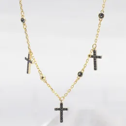 Chains Fashion Cross Dangle Charm Necklace Gold Plated Paved CZ Zircon Crystal Women Clavicle Chain Brand Jewellery For Party Wedding