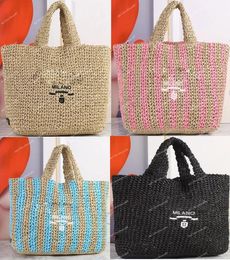 Designer Raffia palha bolsa de palha de palha de praia bolsas de compras bolsas bolsas de retalhos colorida grama grande capacidade feminina bolsa de bolsa crossbody hobo alfabet