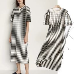 Casual Dresses Maxdutti De Fiesta De Noche England Indie Folk Vintage Striped O-neck Loose Causal Long Dress Cotton Summer Dress WomenVestidos 230511