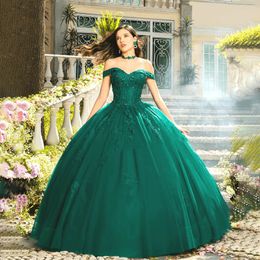 Quinceanera Dresses Princess Green Appliques Ball Gown Sweetheart Lace-up with Tulle Plus Size Sweet 16 Debutante Party Birthday Vestidos De 15 Anos 115