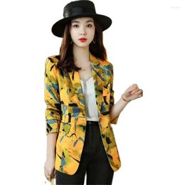 Women's Suits Vintage Yellow Printed Suit Jacket Ladies Spring And Autumn 2023 High-End Blazer French Small Top Mujer Trench Coat