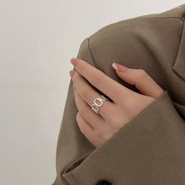 Cluster Rings Fashion Simple Chain Hollow Finger Chunky Silver Colour Adjustable For Women Trendy Delicate Jewellery